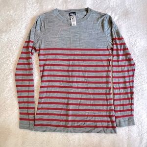 Patagonia Women's 100%Merino Wool Crew Sweater Size M-Cafe Stripe/Gray